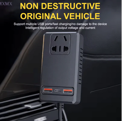 محول طاقة ذكي للسيارة C12 ⚡ | محول تيار متردد 150 واط مع منافذ USB-A و USB-C 🚗🔋