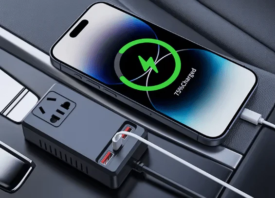 محول طاقة ذكي للسيارة C12 ⚡ | محول تيار متردد 150 واط مع منافذ USB-A و USB-C 🚗🔋