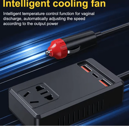 محول طاقة ذكي للسيارة C12 ⚡ | محول تيار متردد 150 واط مع منافذ USB-A و USB-C 🚗🔋